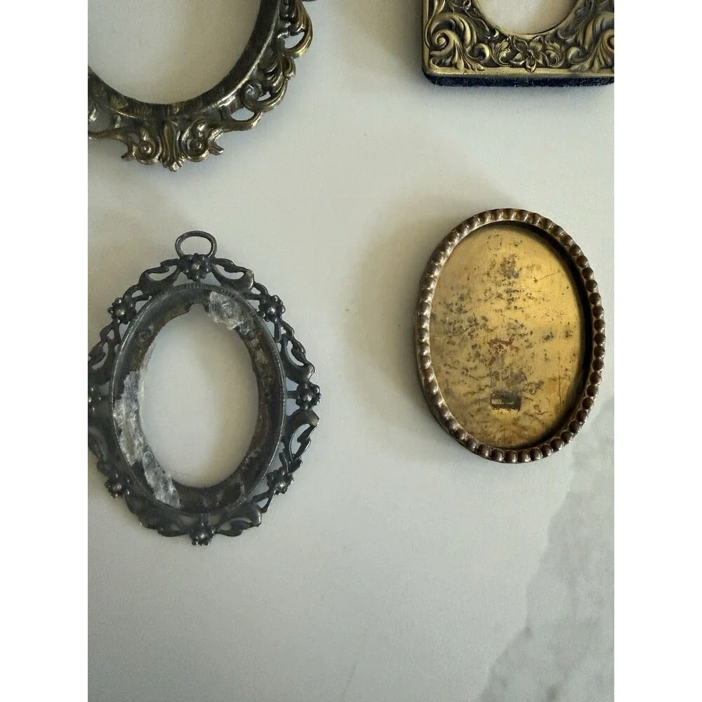 6 Vintage Miniature Brass Metal Frame Ornate